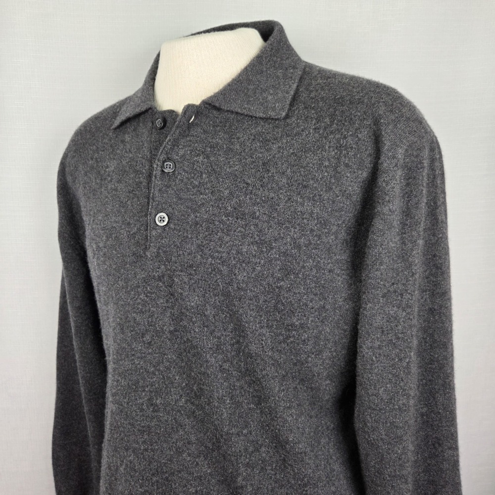 Giorgiolini‎ 100% Cashmere Sweater Men's L Charcoal Grey Italy Preppy Old Money